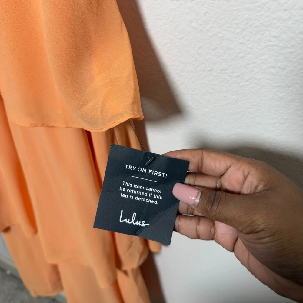 NEW Lulus Women‎ Midi Dress XS Orange Tiered Babydoll Party Day Event Wedding - Picture 7 of 13